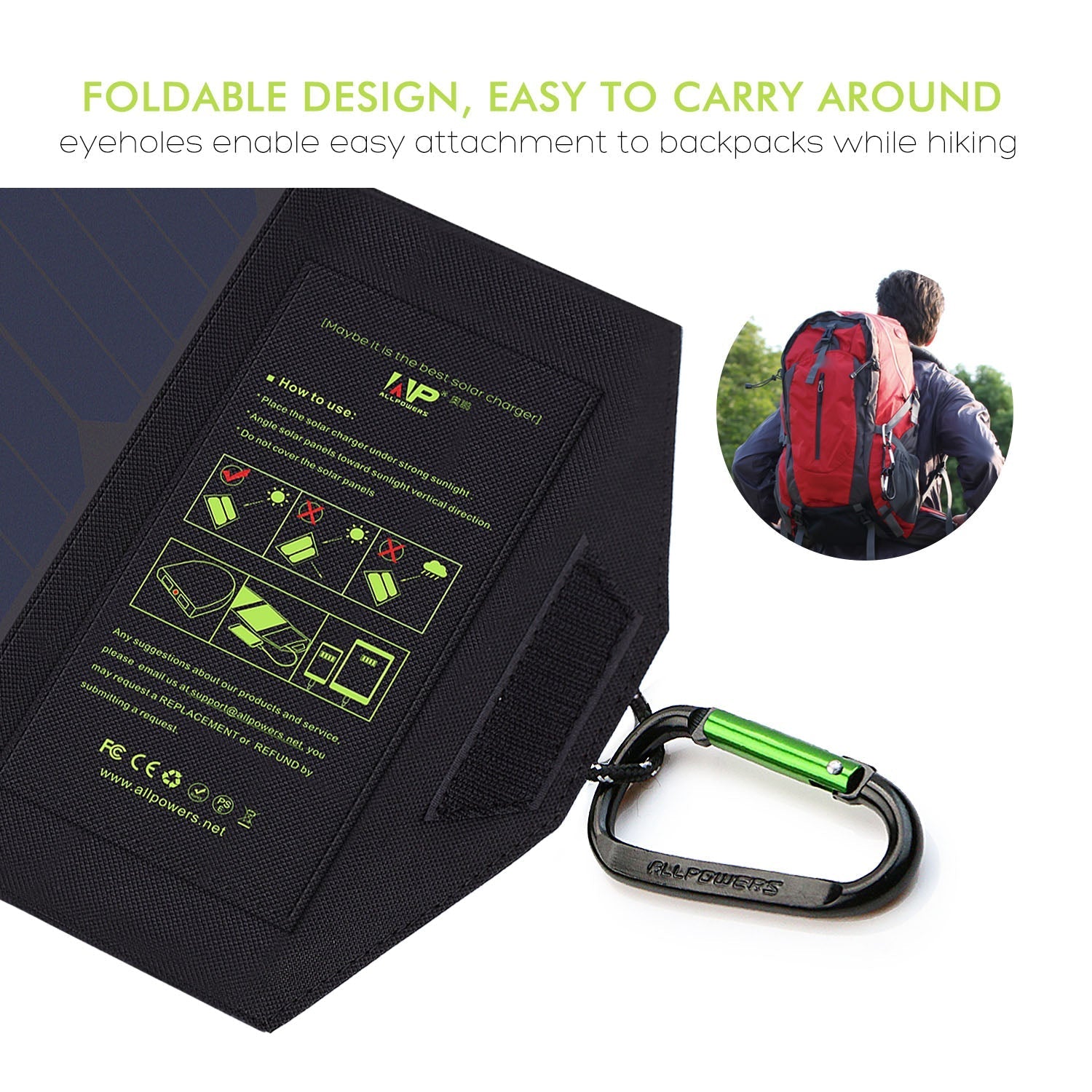 ALLPOWERS 5V 21W Portable Solar Panel Charger ALLPOWERS